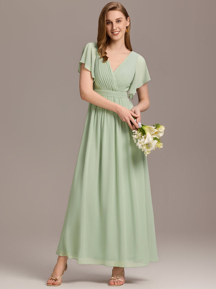 ever LEORA|Abito da damigella in chiffon con scollatura a V e maniche flottanti