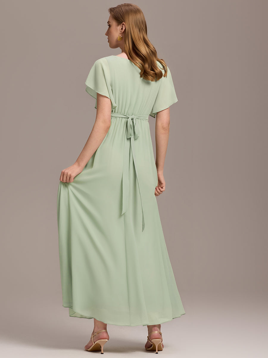 ever LEORA|Abito da damigella in chiffon con scollatura a V e maniche flottanti