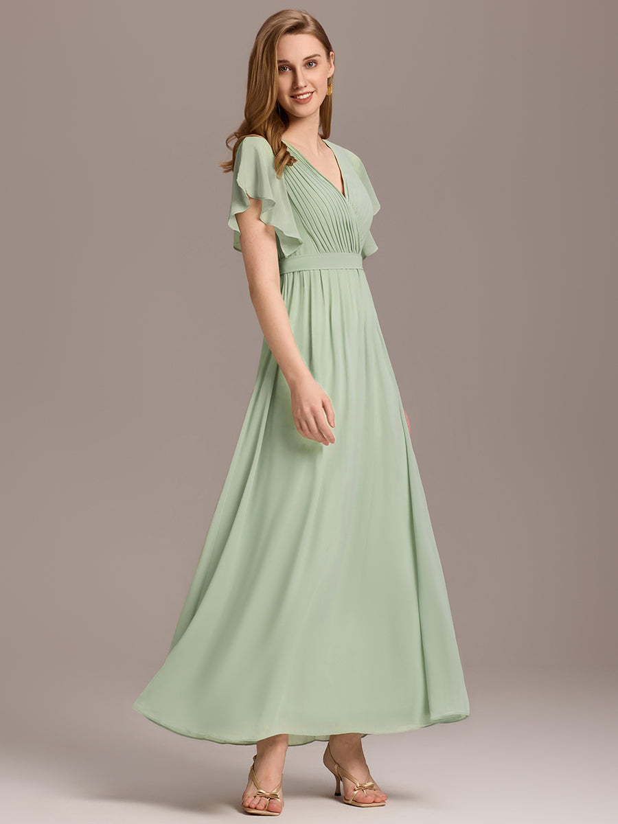 ever LEORA|Abito da damigella in chiffon con scollatura a V e maniche flottanti
