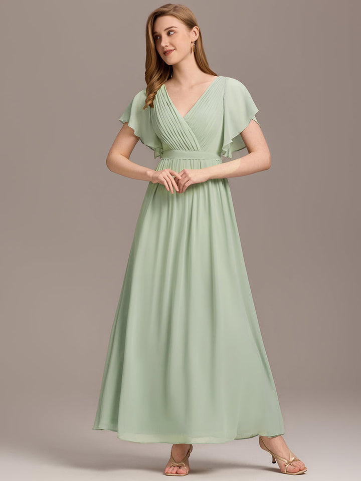 ever LEORA|Abito da damigella in chiffon con scollatura a V e maniche flottanti