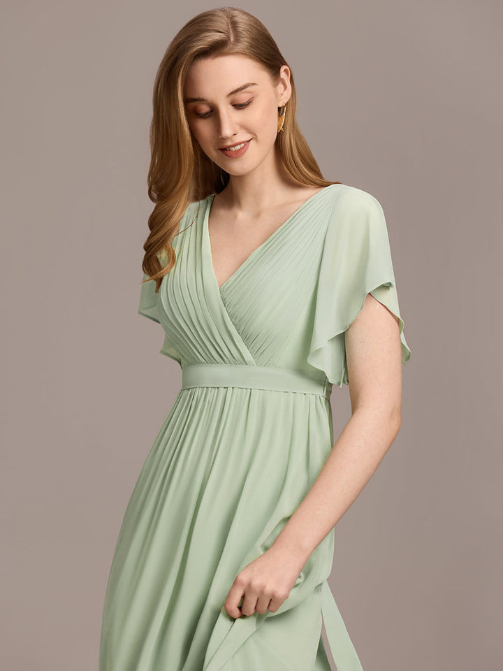 ever LEORA|Abito da damigella in chiffon con scollatura a V e maniche flottanti