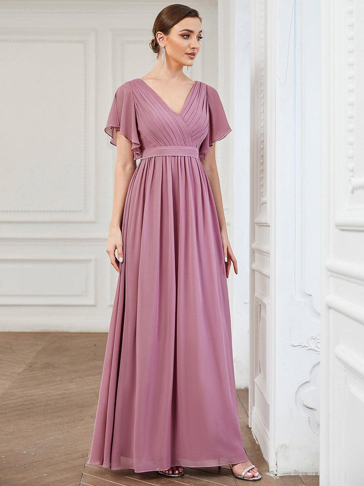 ever LEORA|Abito da damigella in chiffon con scollatura a V e maniche flottanti