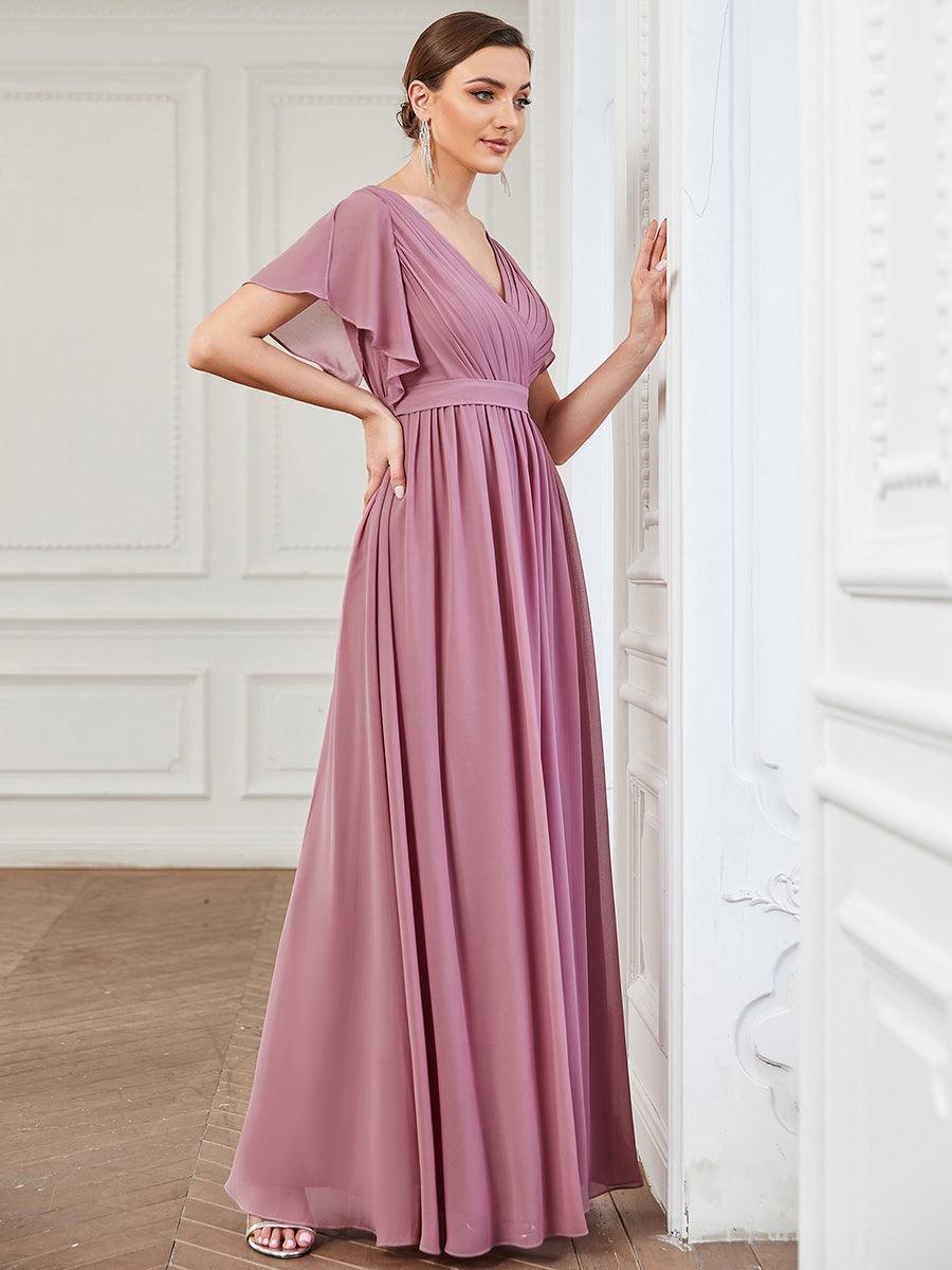 ever LEORA|Abito da damigella in chiffon con scollatura a V e maniche flottanti