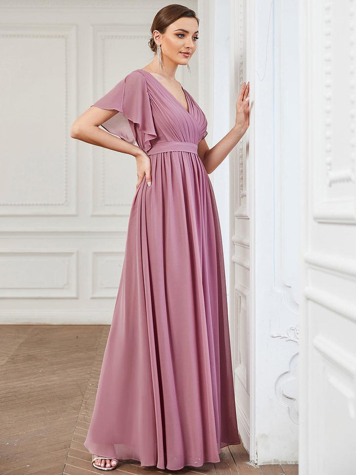 ever LEORA|Abito da damigella in chiffon con scollatura a V e maniche flottanti