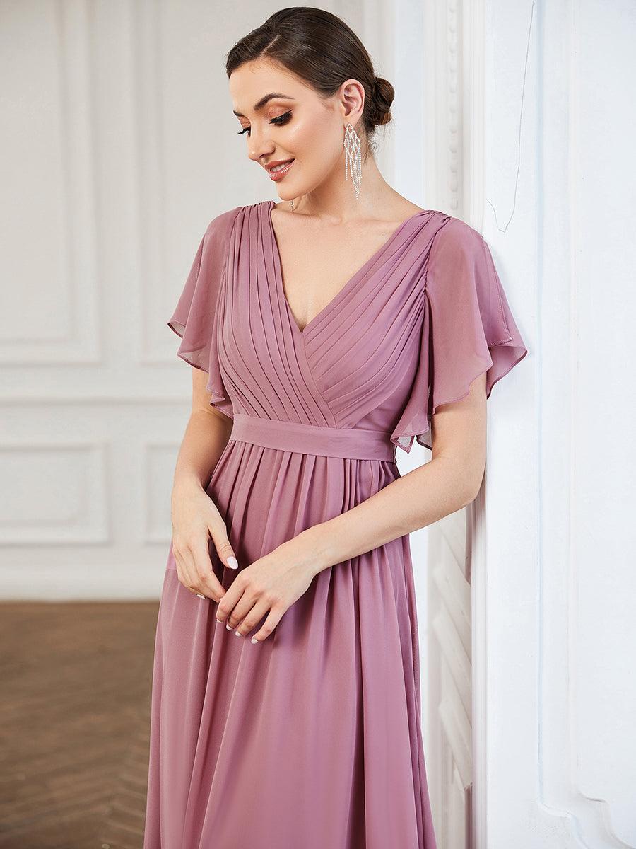 ever LEORA|Abito da damigella in chiffon con scollatura a V e maniche flottanti