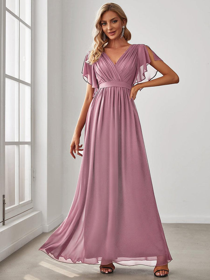 ever LEORA|Abito da damigella in chiffon con scollatura a V e maniche flottanti