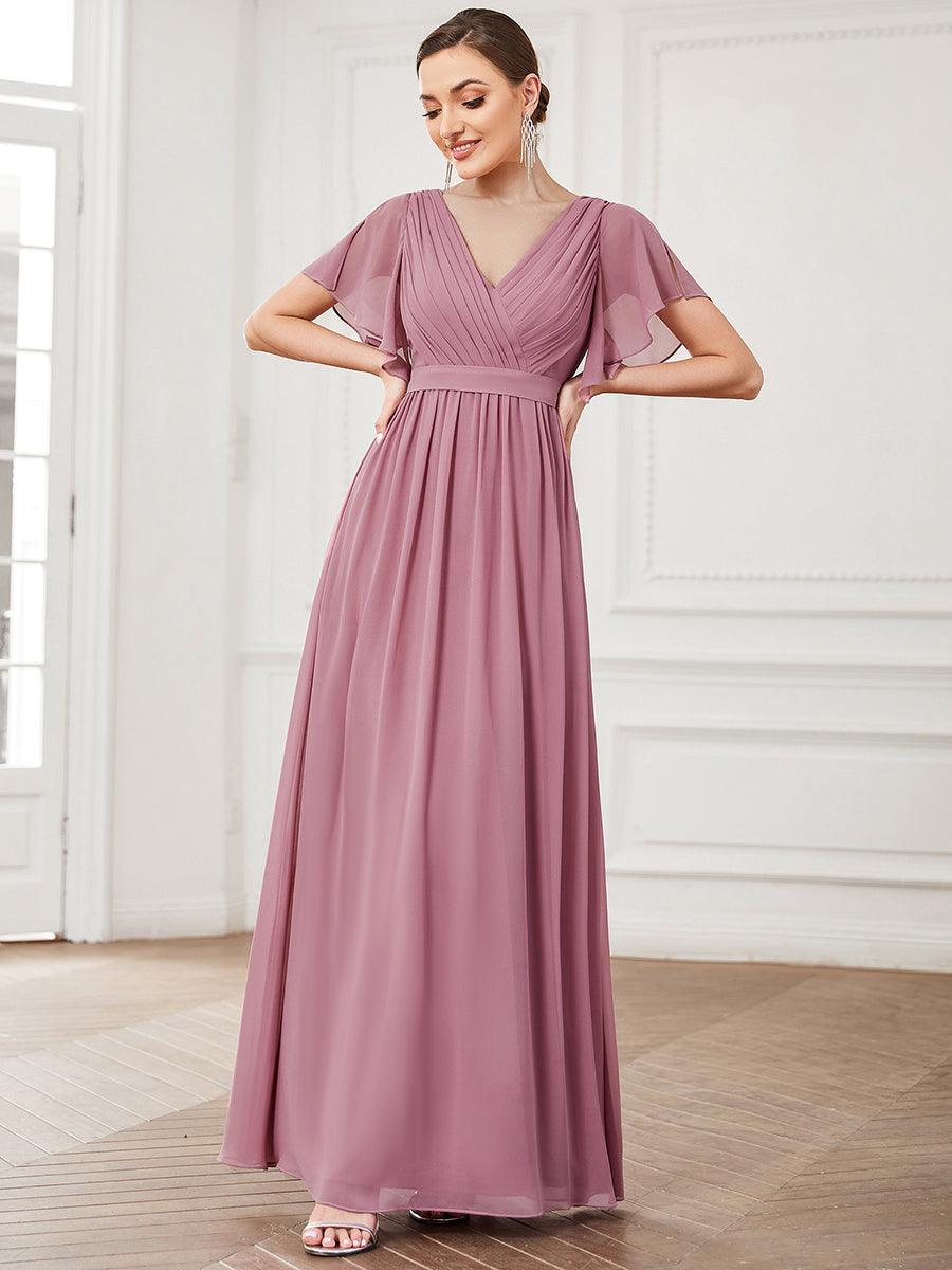 ever LEORA|Abito da damigella in chiffon con scollatura a V e maniche flottanti
