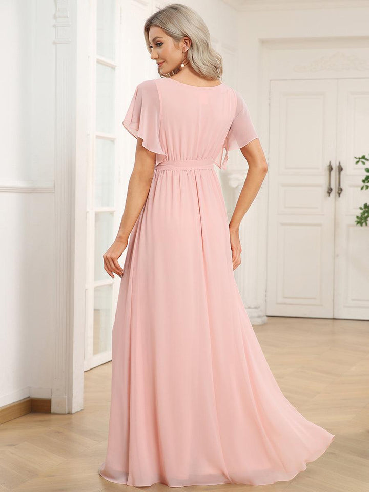 ever LEORA|Abito da damigella in chiffon con scollatura a V e maniche flottanti