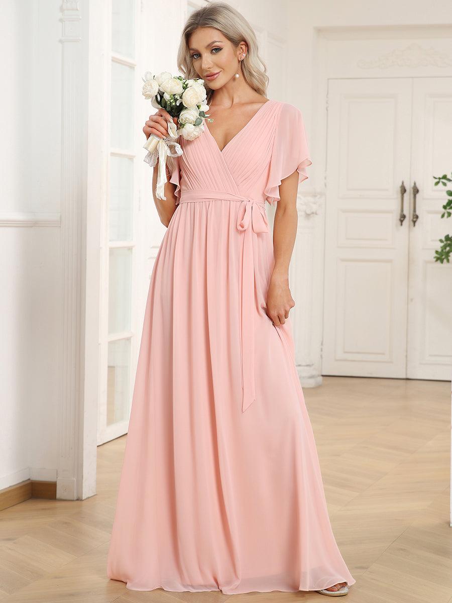 ever LEORA|Abito da damigella in chiffon con scollatura a V e maniche flottanti