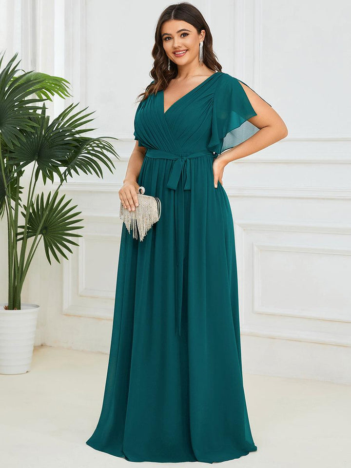 ever LEORA|Abito da damigella in chiffon con scollatura a V e maniche flottanti