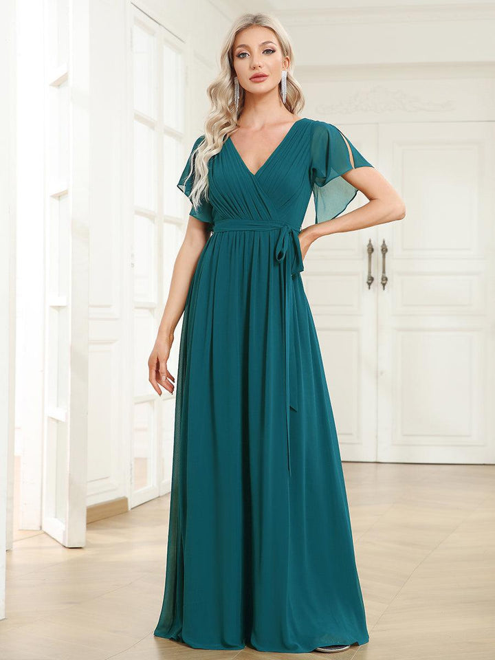 ever LEORA|Abito da damigella in chiffon con scollatura a V e maniche flottanti