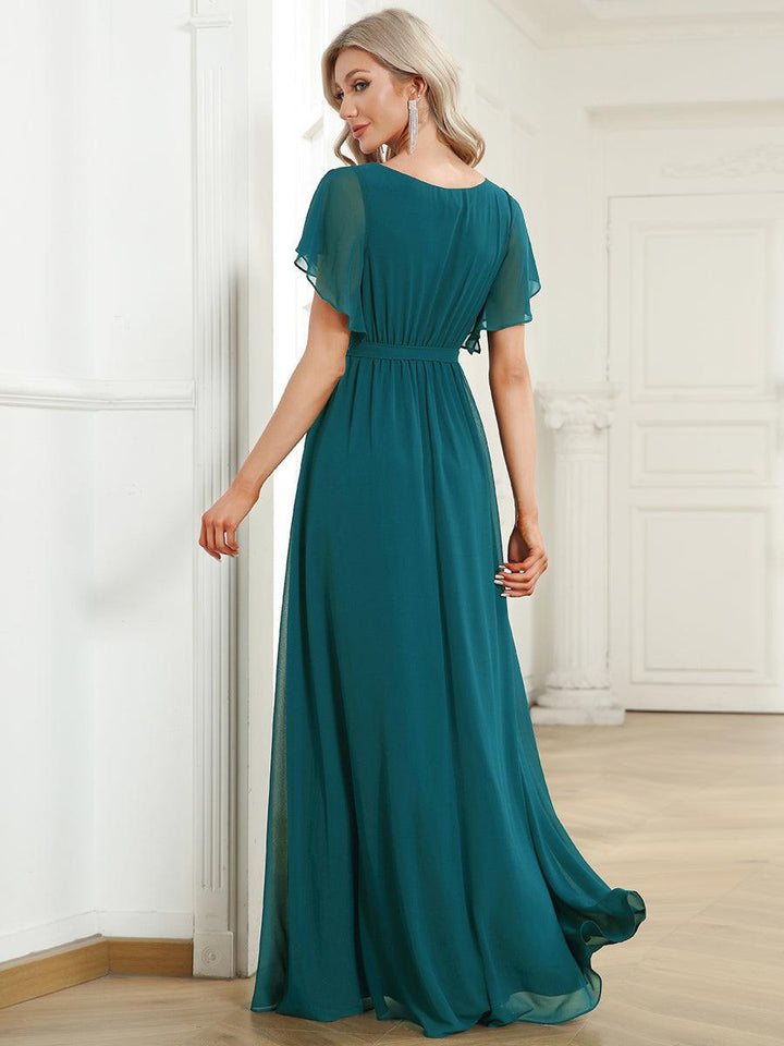 ever LEORA|Abito da damigella in chiffon con scollatura a V e maniche flottanti