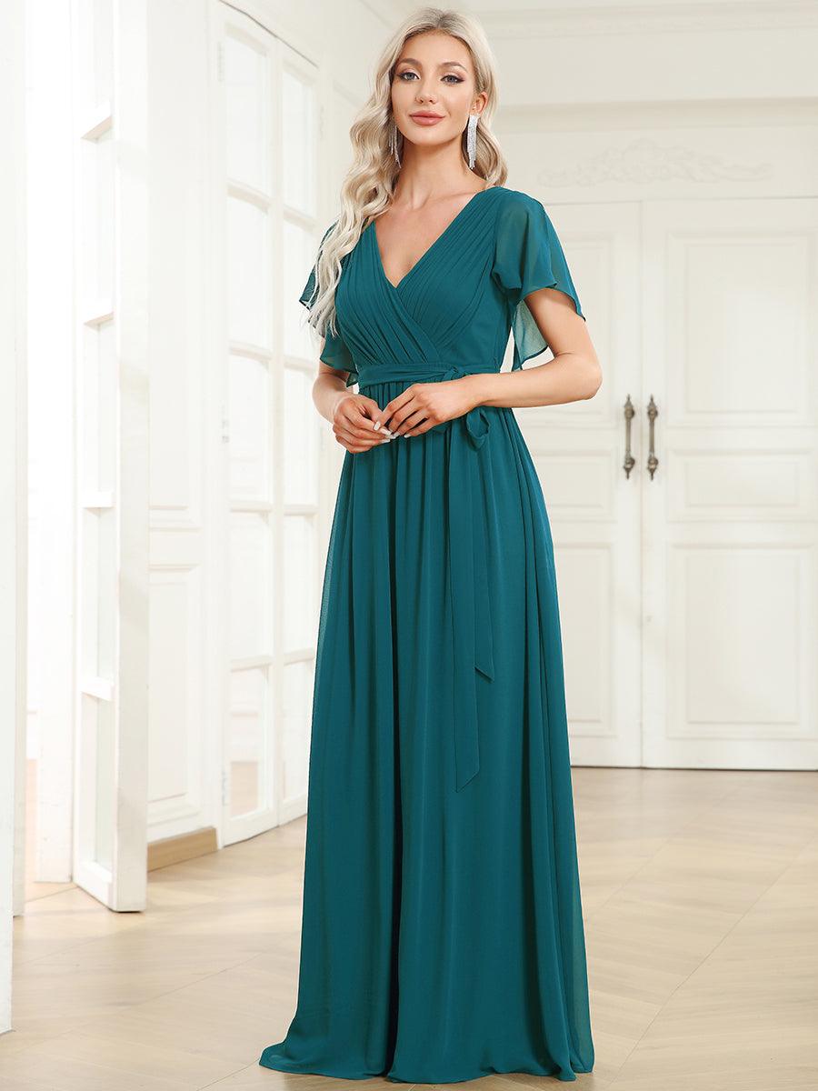 ever LEORA|Abito da damigella in chiffon con scollatura a V e maniche flottanti