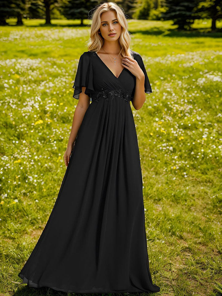 ever IVYROSE|Abito da sera elegante in chiffon di seta con maniche fluttuanti