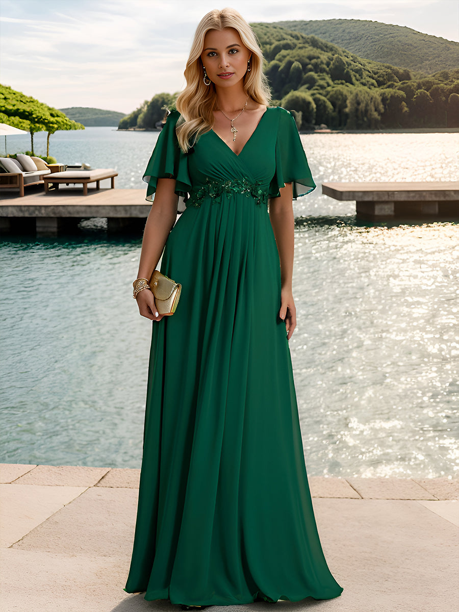 ever IVYROSE|Abito da sera elegante in chiffon di seta con maniche fluttuanti