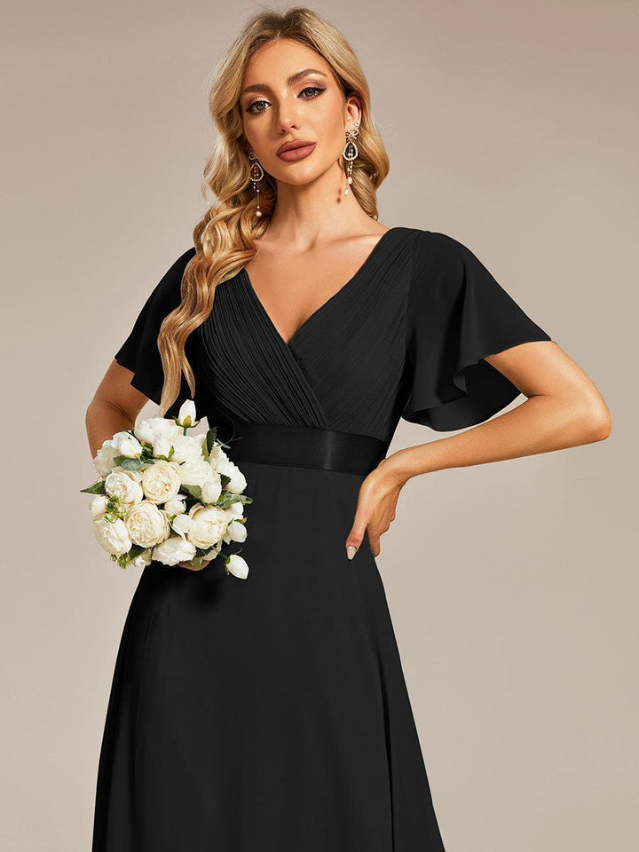 ever MONICA|Abito da matrimonio invitata fluido elegante in mussola a vita alta