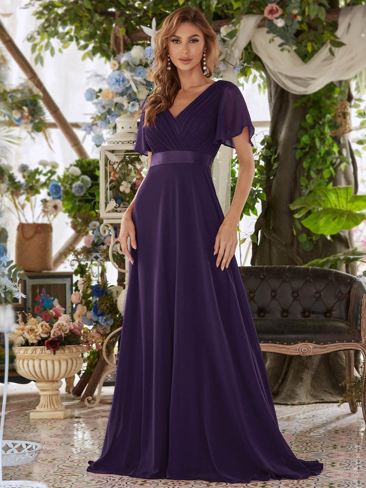 ever MONICA|Abito da matrimonio invitata fluido elegante in mussola a vita alta