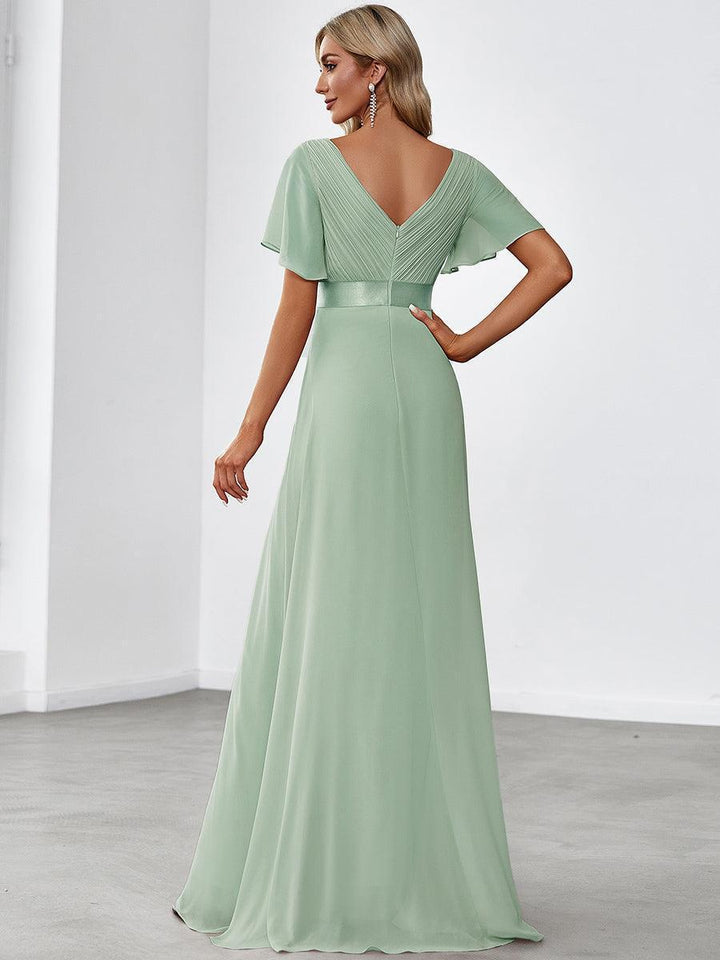 ever MONICA|Abito da matrimonio invitata fluido elegante in mussola a vita alta