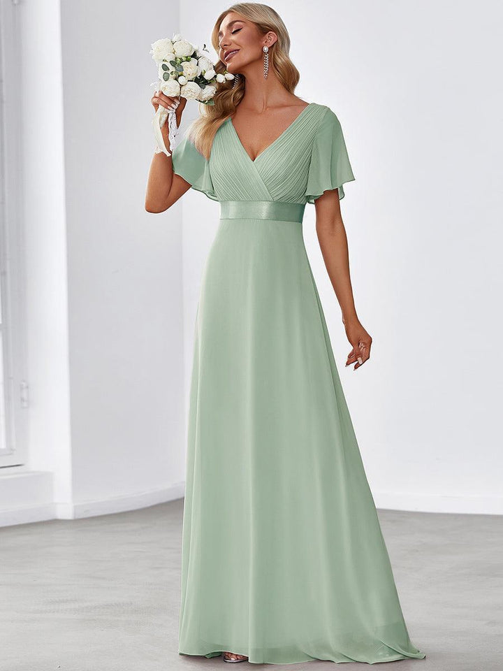 ever MONICA|Abito da matrimonio invitata fluido elegante in mussola a vita alta