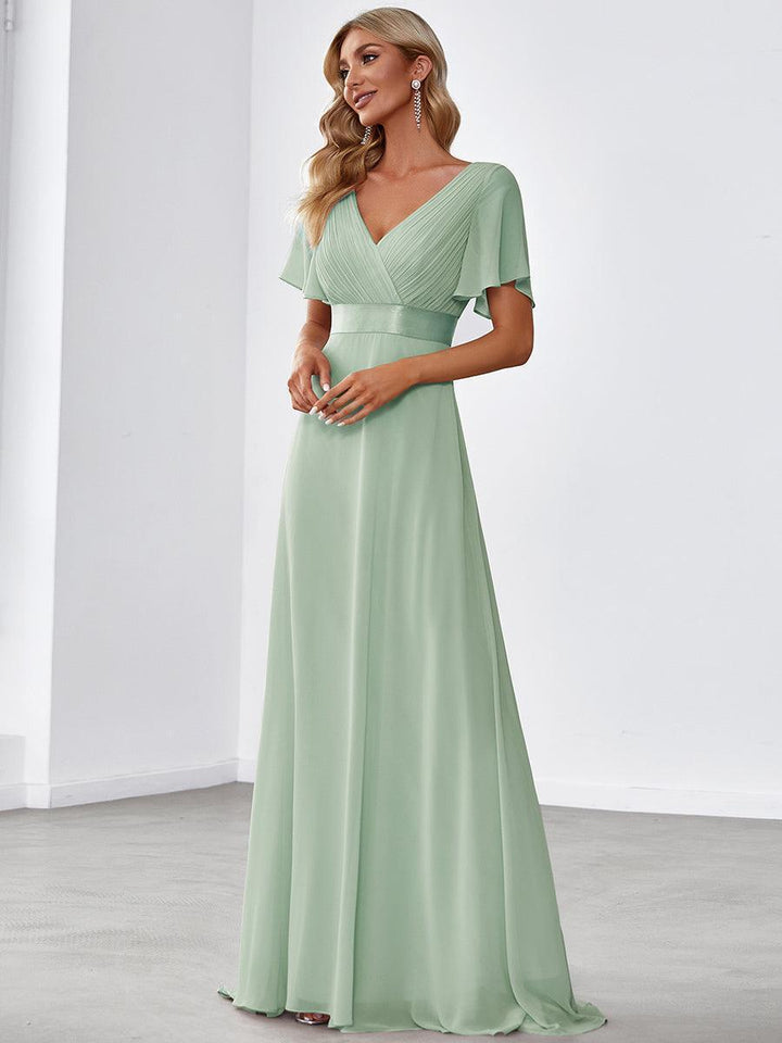 ever MONICA|Abito da matrimonio invitata fluido elegante in mussola a vita alta