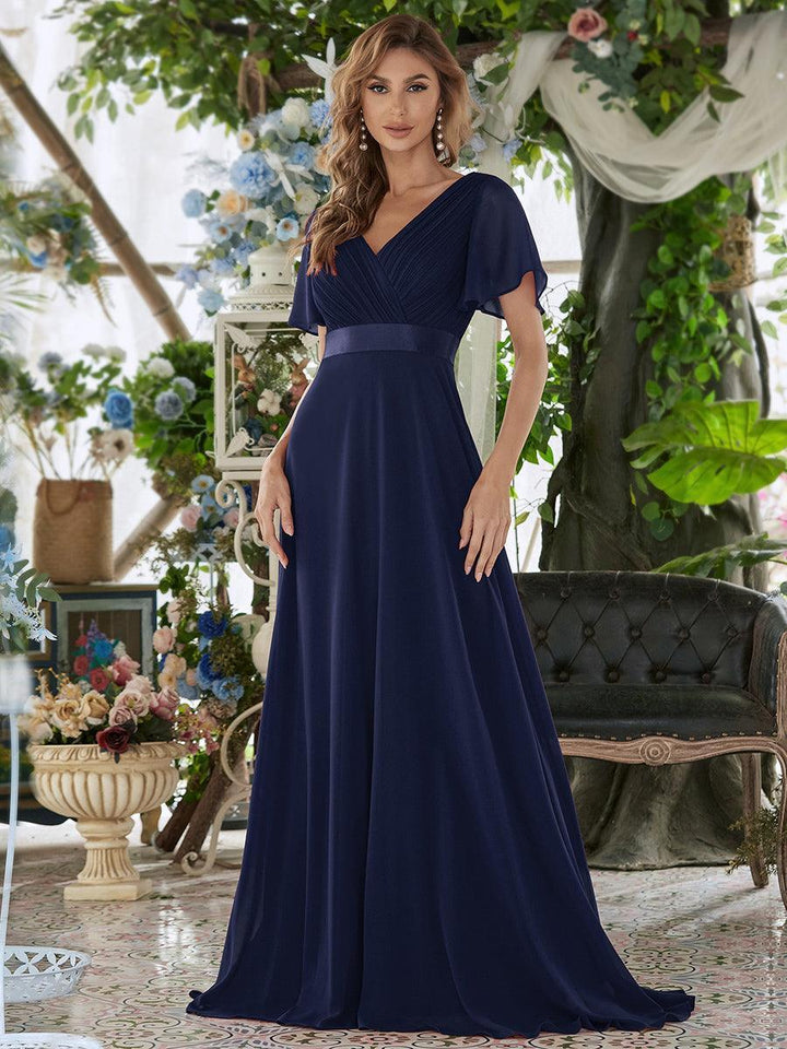 ever MONICA|Abito da matrimonio invitata fluido elegante in mussola a vita alta