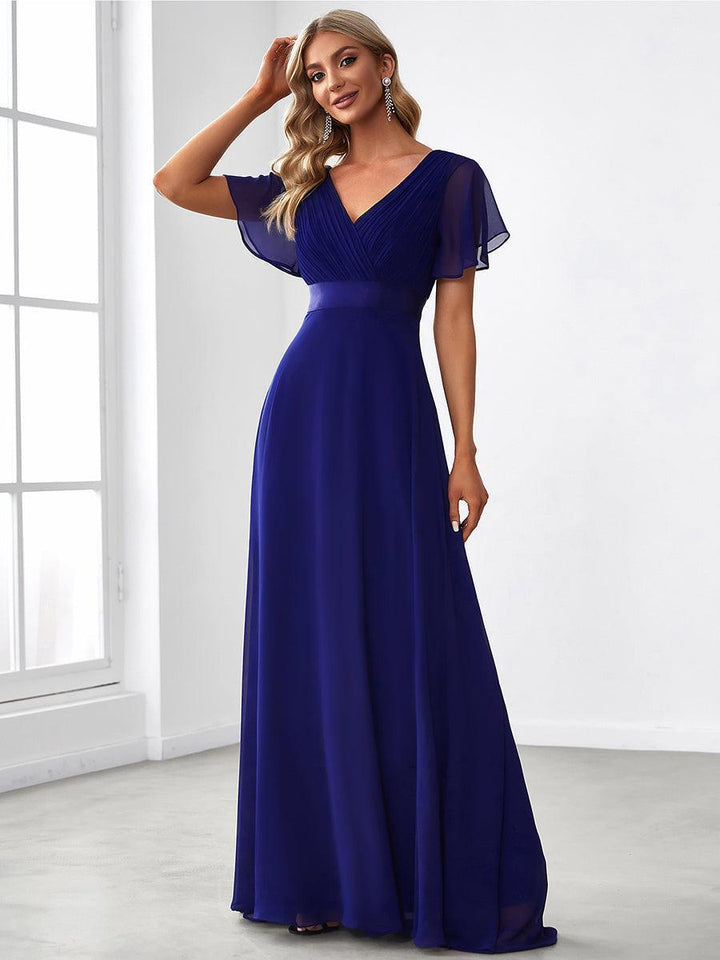 ever MONICA|Abito da matrimonio invitata fluido elegante in mussola a vita alta