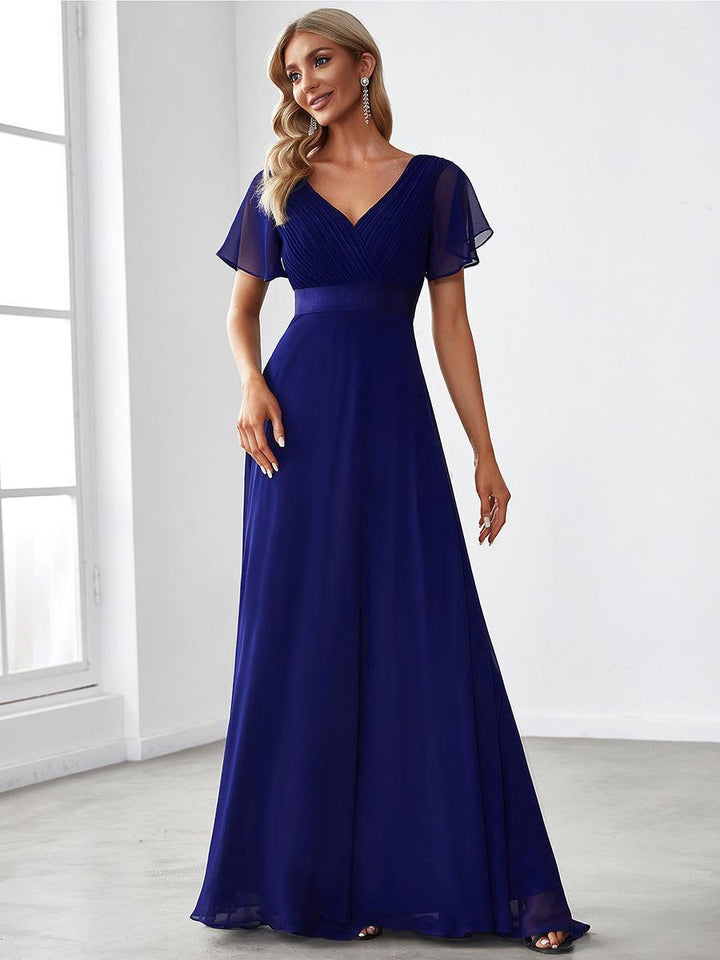 ever MONICA|Abito da matrimonio invitata fluido elegante in mussola a vita alta