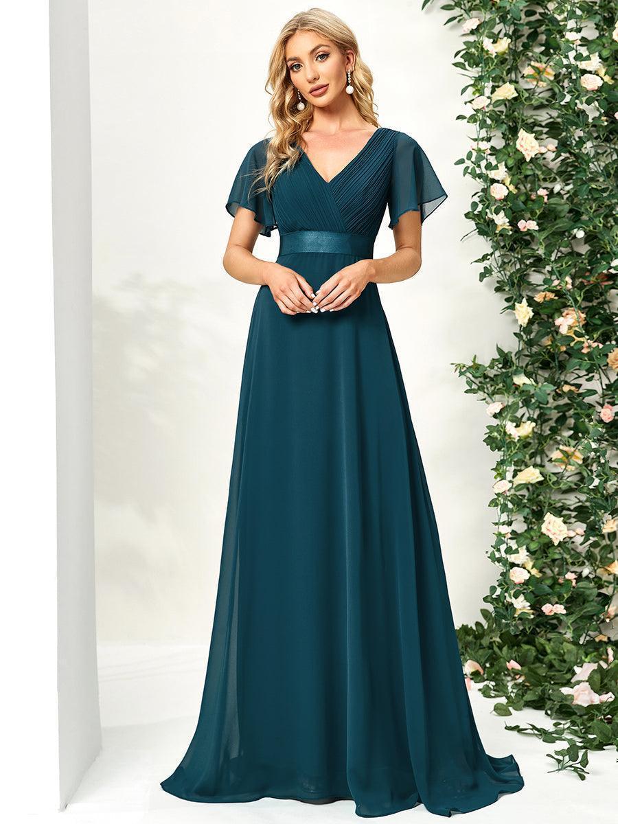 ever MONICA|Abito da matrimonio invitata fluido elegante in mussola a vita alta