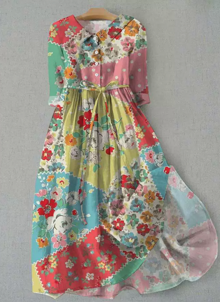 Lux - Abito Elegante a Maniche Corte con Lacci in Vita