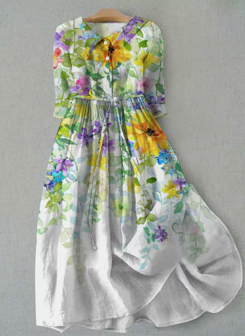 Lux - Abito Elegante a Maniche Corte con Lacci in Vita