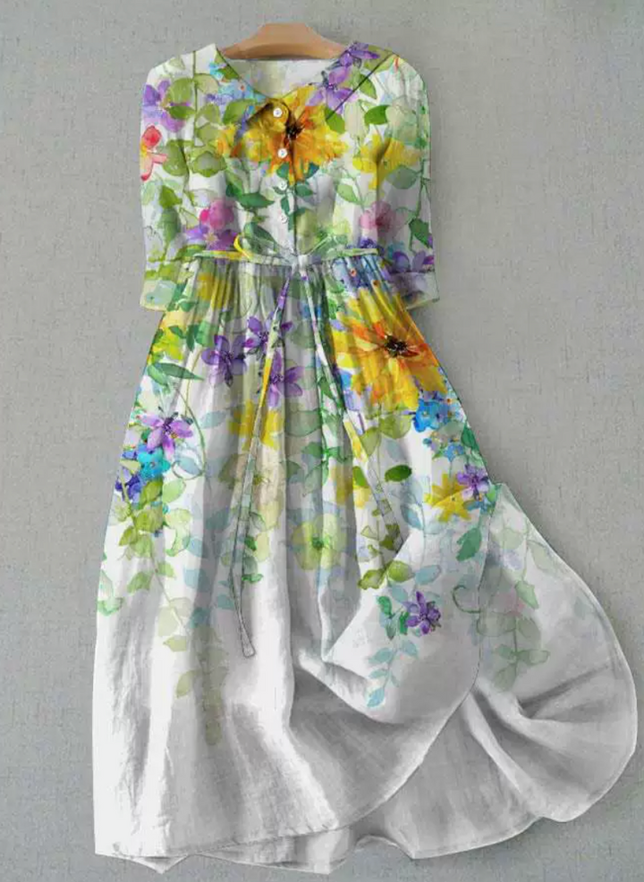 Lux - Abito Elegante a Maniche Corte con Lacci in Vita