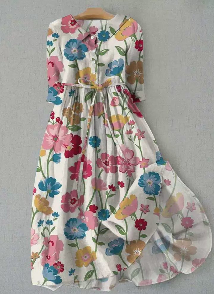 Lux - Abito Elegante a Maniche Corte con Lacci in Vita