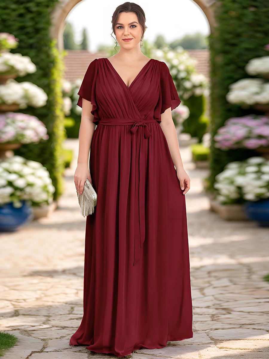 ever LEORA|Abito da damigella in chiffon con scollatura a V e maniche flottanti