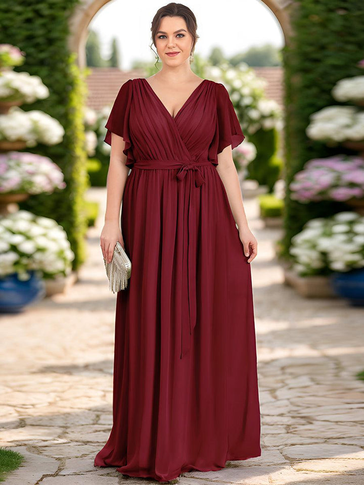 ever LEORA|Abito da damigella in chiffon con scollatura a V e maniche flottanti