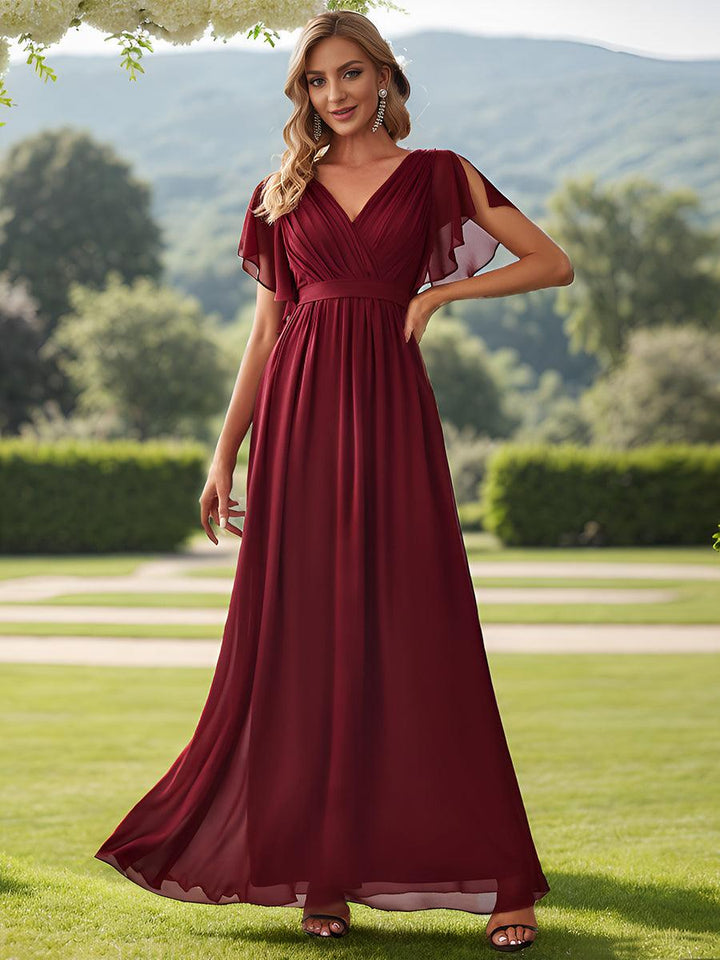 ever LEORA|Abito da damigella in chiffon con scollatura a V e maniche flottanti