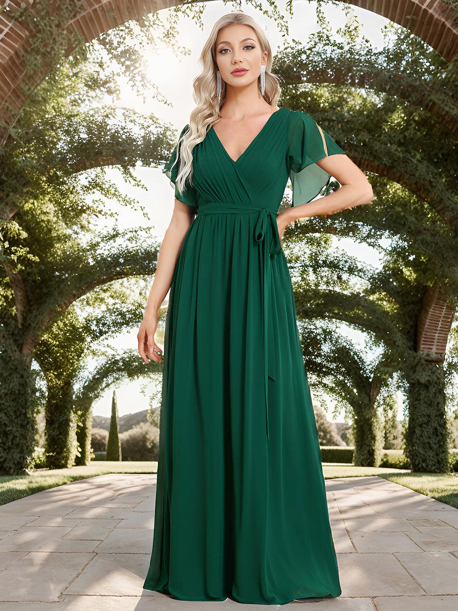 ever LEORA|Abito da damigella in chiffon con scollatura a V e maniche flottanti