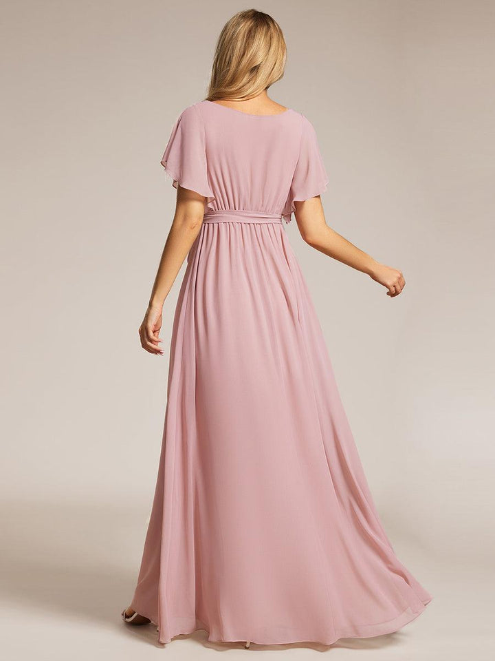 ever LEORA|Abito da damigella in chiffon con scollatura a V e maniche flottanti