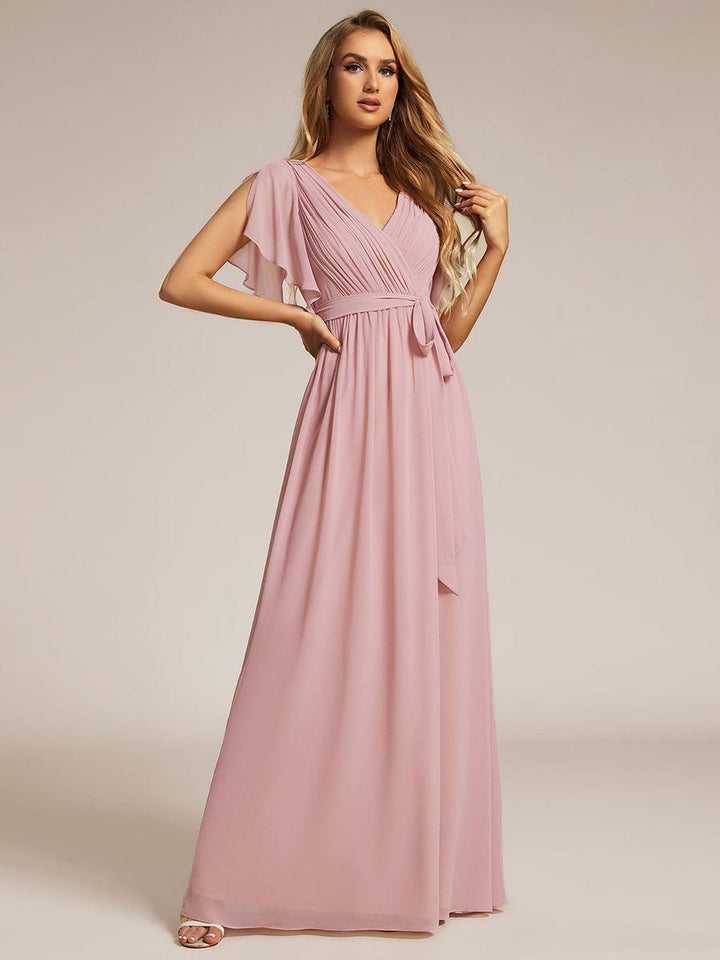 ever LEORA|Abito da damigella in chiffon con scollatura a V e maniche flottanti