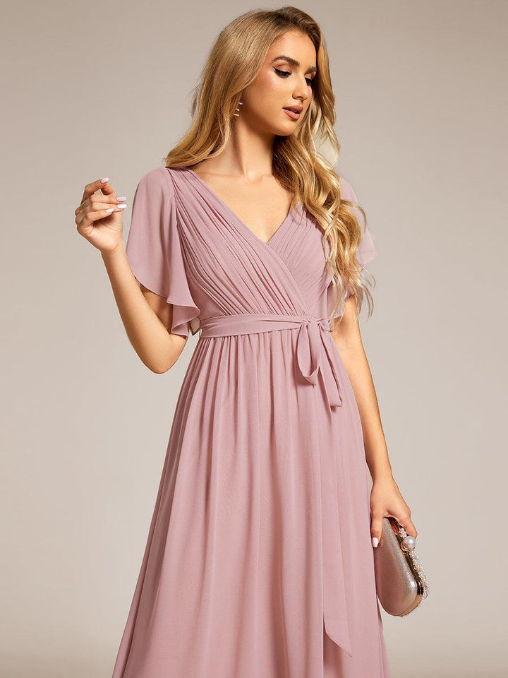 ever LEORA|Abito da damigella in chiffon con scollatura a V e maniche flottanti