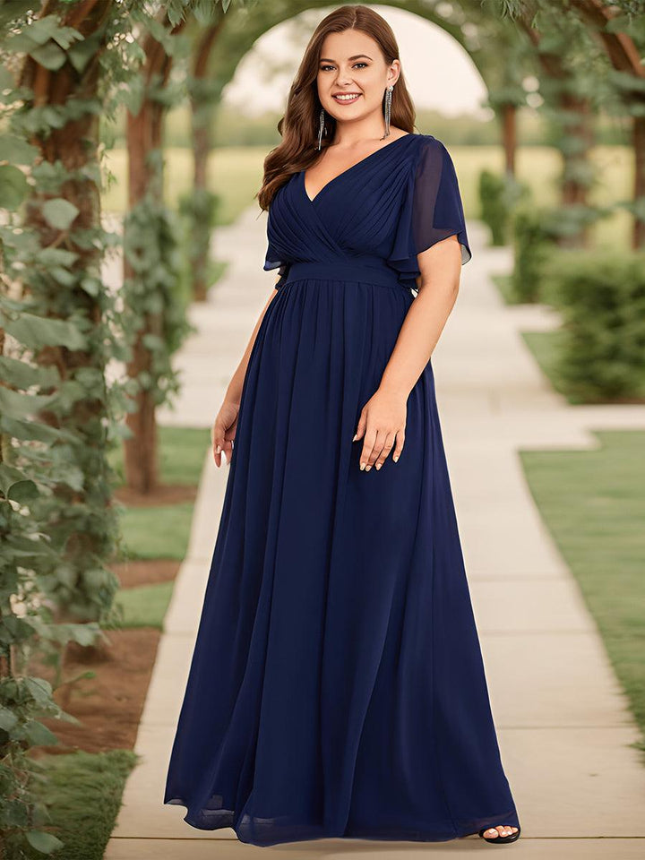 ever LEORA|Abito da damigella in chiffon con scollatura a V e maniche flottanti