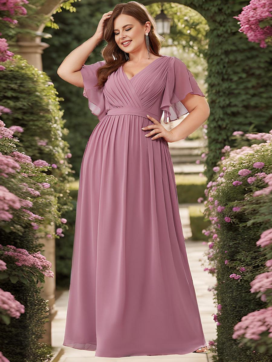 ever LEORA|Abito da damigella in chiffon con scollatura a V e maniche flottanti
