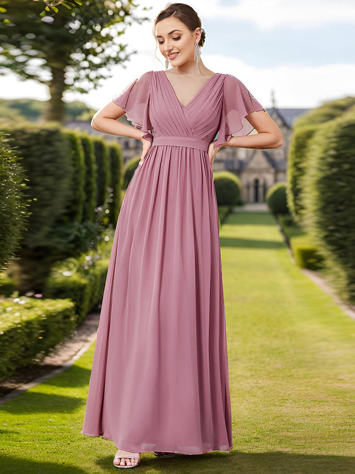 ever LEORA|Abito da damigella in chiffon con scollatura a V e maniche flottanti