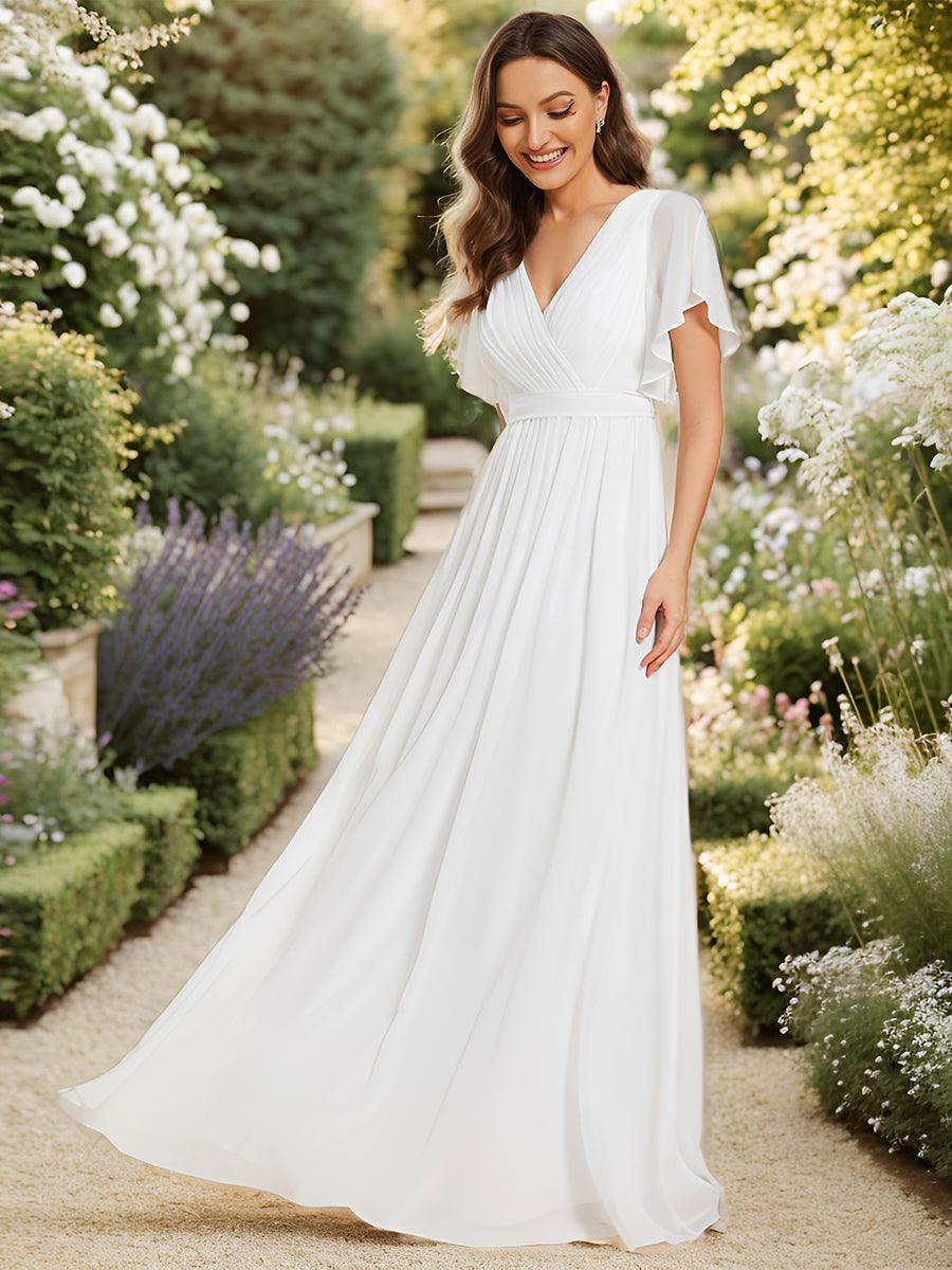 ever LEORA|Abito da damigella in chiffon con scollatura a V e maniche flottanti
